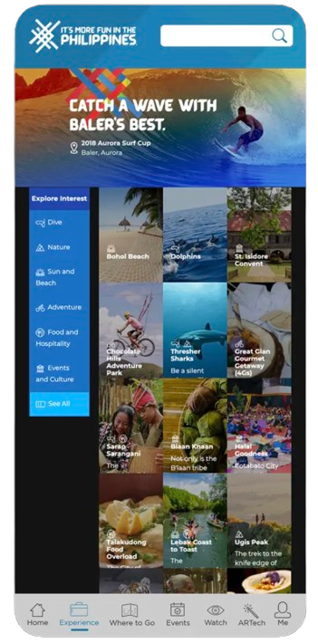 Experience Philippines app screen